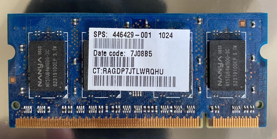 Nanya NT1GT64UH8D0FN-3C 1x1GB PC2-5300S DDR2 Memory 200pin So-Dimm - Image 2 of 3