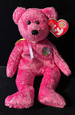 Ty Beanie Baby Babies 10 Year Anniversary DECADE Bear HOT PINK BBOM JULY 2003