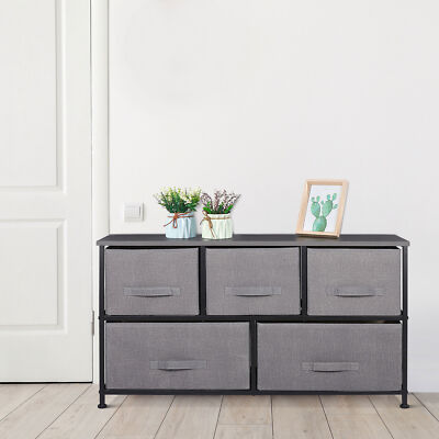 Dresser W/5 Drawers Storage Tower Chest Organizer Unit for Bedroom Graphite  Grey | eBay
