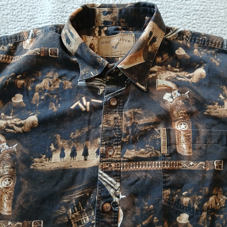 Camisa North River Para Hombre Extra Grande Marrón Negra Vaquera Occidental Estampado Completo Foto 3 de 4