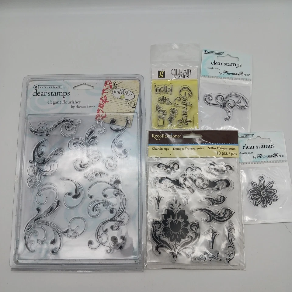  Autumn Leaves & Studio G Clear Acrylic Stamps Lot Swirls Patterns & More  - Image 2 of 4
