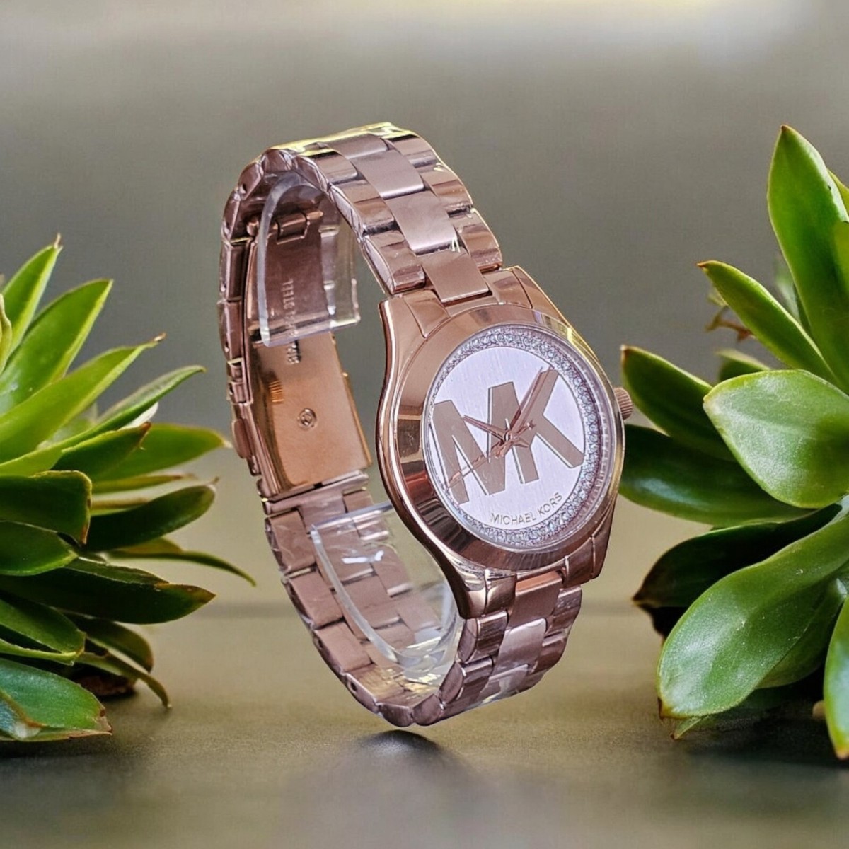 Michael Kors MK-3549 Watch Rose Gold Logo Dial Crystal 5 ATM Stainless SteelRARE michael kors runway mk3549 rose gold stainless steel crystal  main image 4