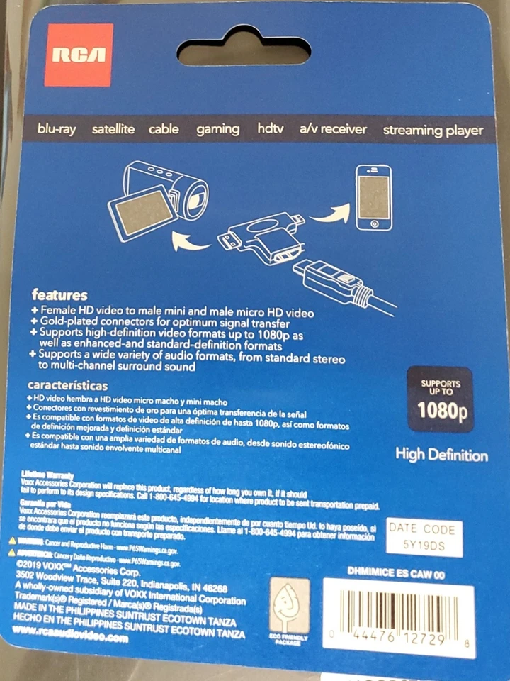 RCA 2-In-1 HDMI Female to HDMI Mini/Micro HDMI Adapter DHMIMICE Brand New - Image 2 of 2