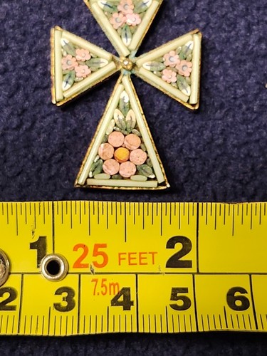 Micro Mosaic Millefiori Cross Crucifix Pendant Jewelry Floral Italy Charm - Picture 5 of 6