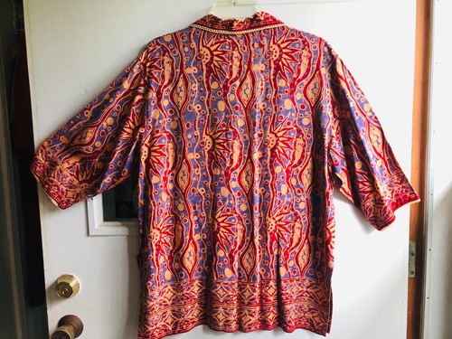 Vintage indische Textilbluse "Handdruck 100%" mit Knöpfen vorne Kurzarm - Bild 6 von 11