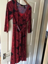 Womens Apostrophe Red and Black Mock Wrap Dress. Size 12