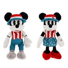 Disney Authentic Mickey  Minnie Mouse Americana Plush Toy 2pc Set 11" H NWT