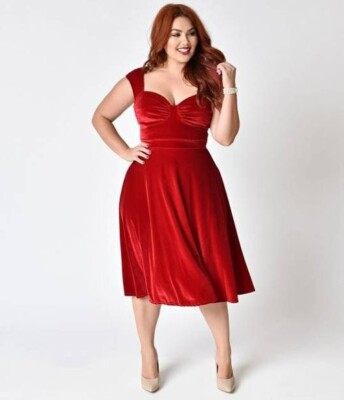 Plus Size Pinup Retro Bettie Page Bettie on Holiday Red Velvet Swing Dress  3X | eBay