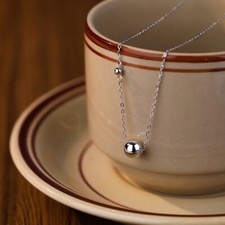 Damen Halskette mit Anhänger Kugel Glatt Sterling Silber 925