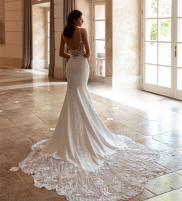 beaded sparkle wedding dress Elegant Beaded Lace Plunging Fall Puffy A-line Bridal Dress main image 1