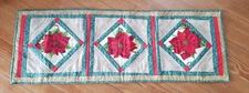Christmas Quilted Table Runner Poinsettias 38" x 13" Cheaters Farmhouse