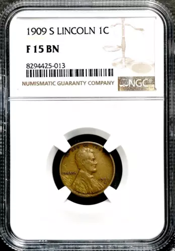 1909-S 1C Lincoln Wheat Cent - NGC F 15 BN   CC415