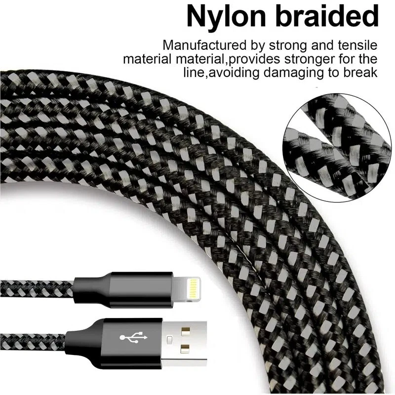 Braided USB Cable For iPhone 5 6 7 8 11 12 XR X Long Fast Charger Charging Cord - Image 2 of 4