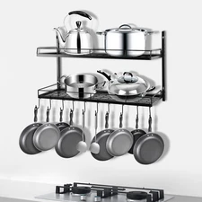 Hanging Pot Holder Pan Hanger Iron Kitchen Rack Cookware Storage Shelf Organizer