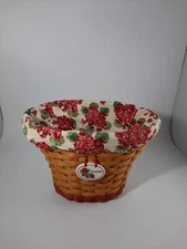 Longaberger May Series Geranium Basket Liner Protector Flowers Ceramic Tie-on