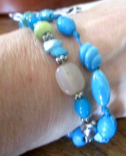 Bracelet Perles Résine Bleu Turquoise Et Argent Inox - Budget Beauté, 18cm, Neuf