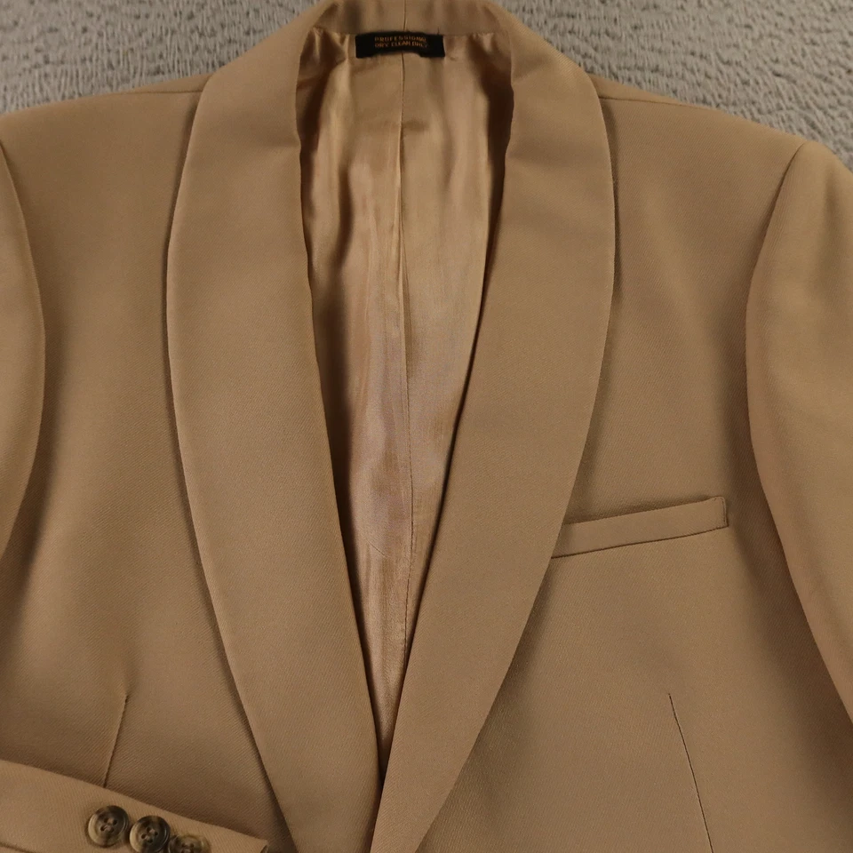 VTG Serge Twill Jacket S Beige Polyester Wool Blazer Sport Coat 60s 70s USA 38R - Image 2 of 4