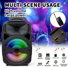 1000W 8" Portable Bluetooth Speaker Super Bass Loud Subwoofer FM LED Party Mic