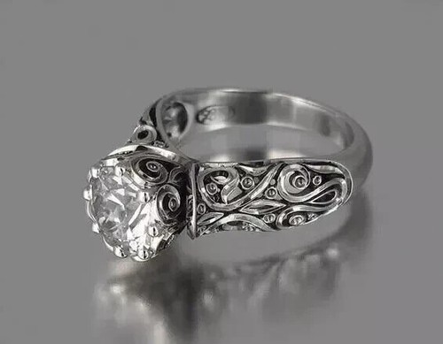 Fede Nuziale Solitario Moissanite Taglio Tondo 2,50Ct Argento Placcato Oro Bianco 14K - Foto 4 di 7
