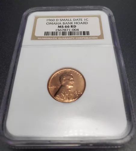 1960-D 1c Small Date Lincoln Memorial Cent Omaha Bank Hoard-NGC MS66 RD    