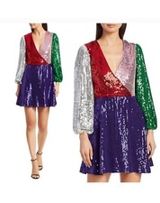 Alice + Olivia Blaze Sequin Color Block Mini Dress Size 6 NWT
