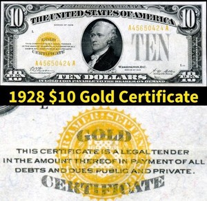 HGR SUNDAY 1928 $10 Gold Certificate ((GORGEOUS)) Appears Near UNCIRCULATED