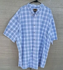 The Foundry Supply Mens 5XLT Short Sleeve Shirt Crisp 100% Cotton Lt Blue Plaid 