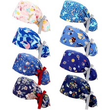 8 Pcs Scrub Caps for Women with Buttons, Adjustable Bouffant Surgical Hat wit...
