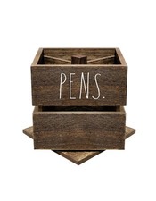 Rae Dunn Pencil Cup - Wooden Pen Holder Desktop Organizer - Small Rustic
