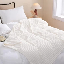 Linecooo Cream White Fleece Throw Blanket 108”×90” for Couch Sofa Bed,Super S...