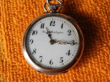 c1900 DAMEN SILBER TASCHENUHR Union Horlogere läuft gut, zum tragen an HalsKette