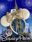 2026 Disney Parks White & Gold Bow Sequins Mickey Minnie Mouse Ears Headband New
