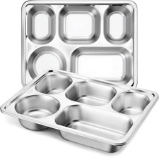 Toddler Stainless Steel Divided Plates Tray with 5-Compartment, Kids Adults Cont