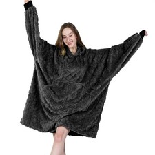 Cozy Oversized Microfiber Wearable Blanket Hoodie for Adults - Grey