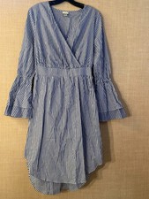 A New Day long sleeve fit & flare/shirt/wrap dress size M blue & white stripes