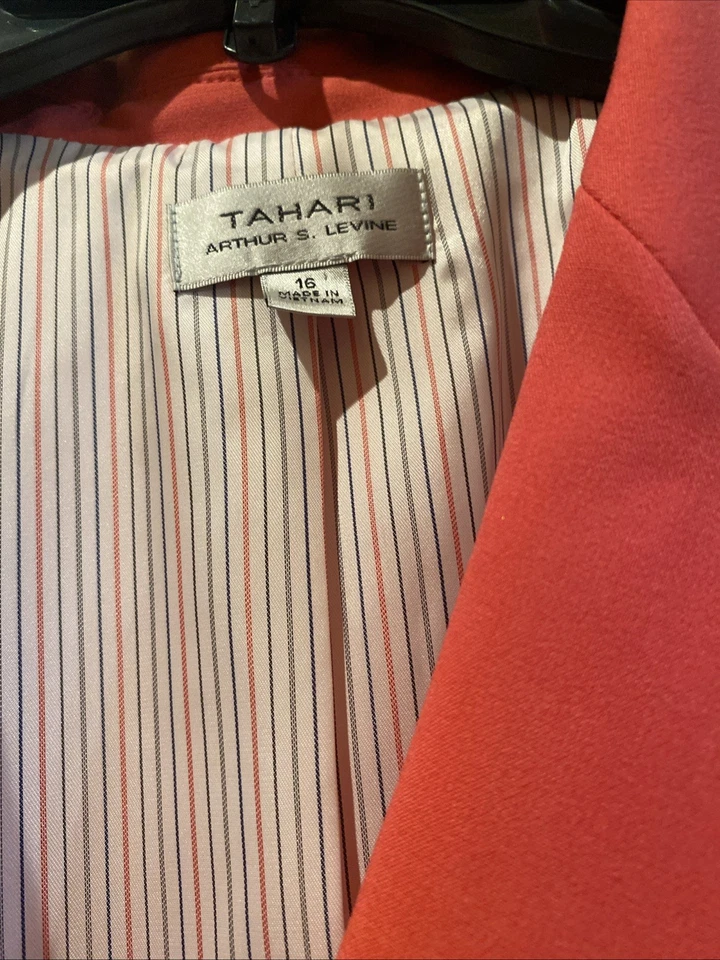Blazer rosa salmão tamanho 16 Tahari Arthur S. Levine jaqueta manga 3/4 carreira - Imagem 2 de 2