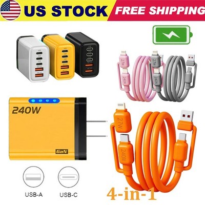 240W Universal Super Fast Charger&4 In 1 Cable For iPhone Samsung Google Motorol