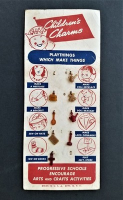 vintage PLASTIC CHILD CHARMS w DISPLAY eppy ny toy craft ornament doll lapel