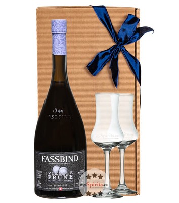 Fassbind Set Vieille Prune - Alte Pflaume/ 40% vol. / 0,7L + 2 Gläser in Dekobox