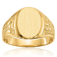 10K Solid Yellow Gold Mens Custom Engraved Signet Ring