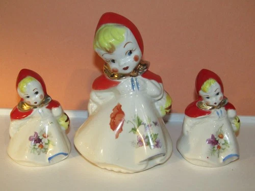 Lot 3 Vtg '40s  Hull Pottery Little Red Riding Hood Salt, Pepper & Flour Shakers