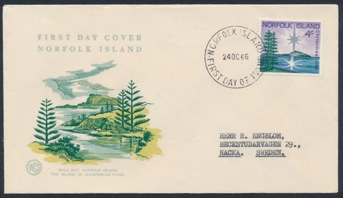 1966 NORFOLK ISLAND CHRISTMAS FDC WCS COVER ADDRESSED TO SWEDEN