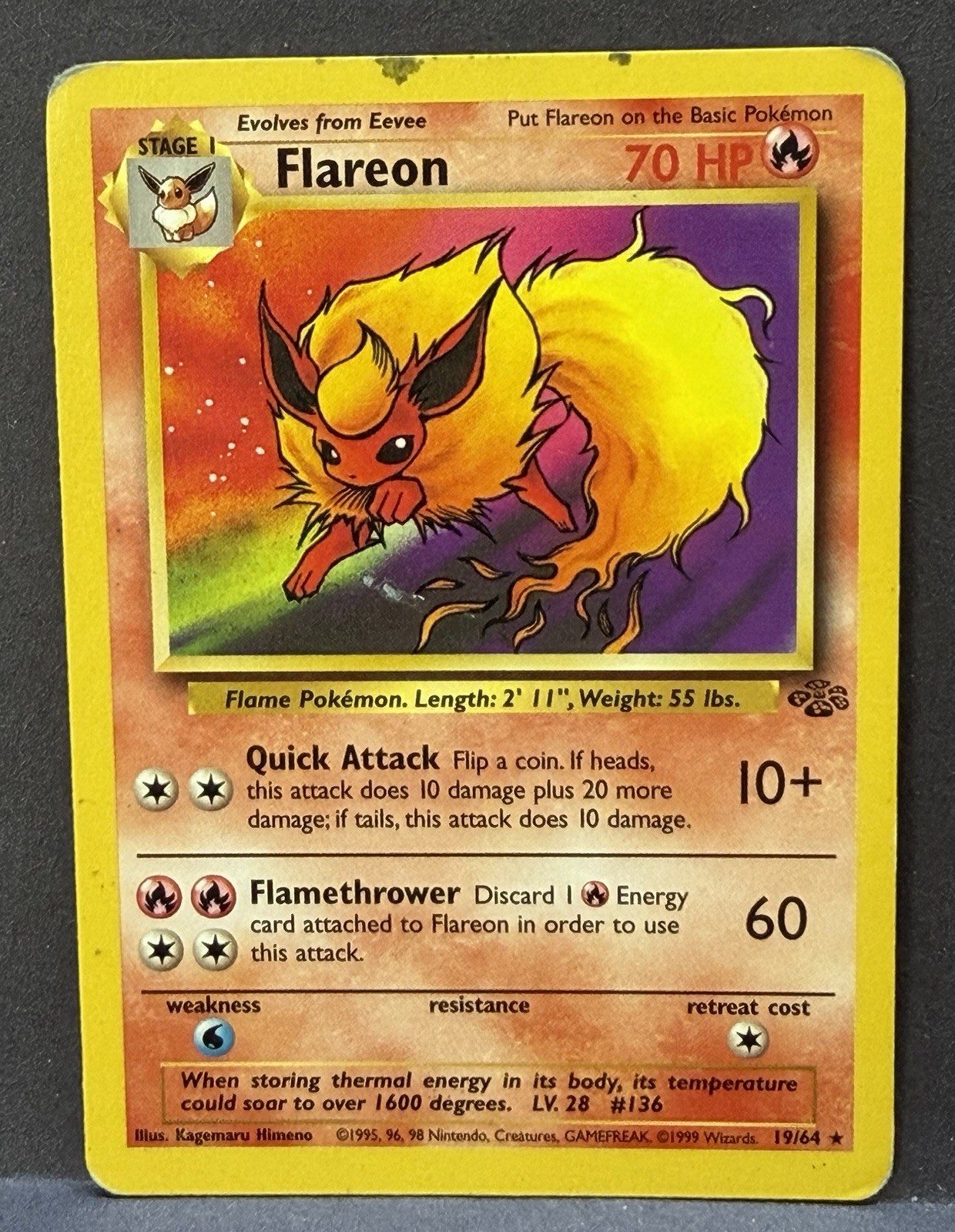 Pokemon TCG: Flareon 19/64 Jungle- LP- WOTC- Reg- Unlimited 