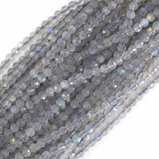 Natural Faceted Light Grey Labradorite Round Beads Gemstone 15.5" Strand 3mm 4mm