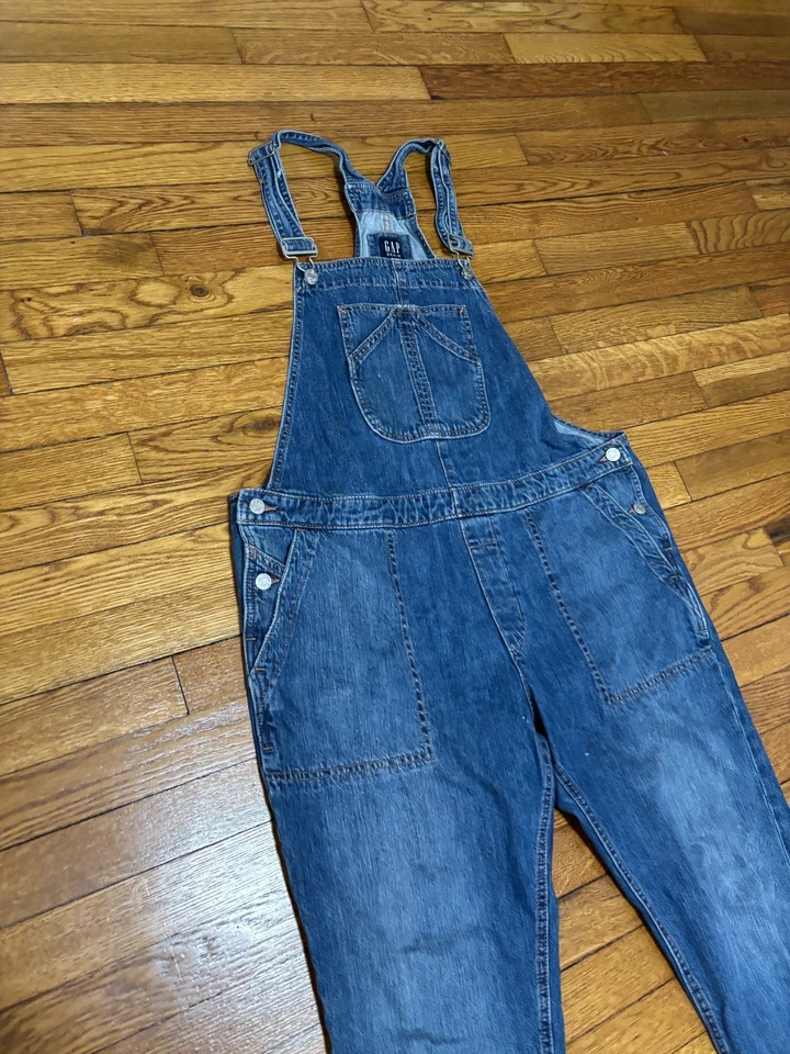 Gap Womens Denim Overalls Size Large Blue Dark Wash 100% Cotton 26" Inseam Jeans - Image 2 of 4