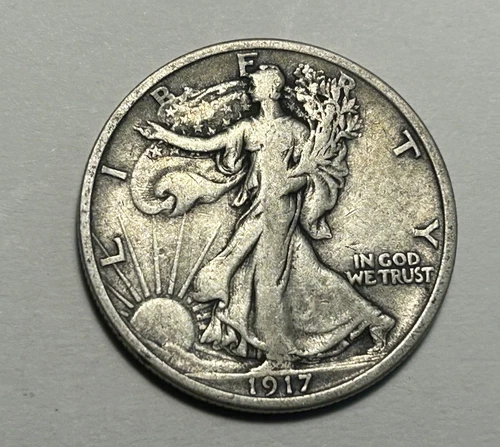 1917 D REVERSE WALKING LIBERTY HALF DOLLAR VF