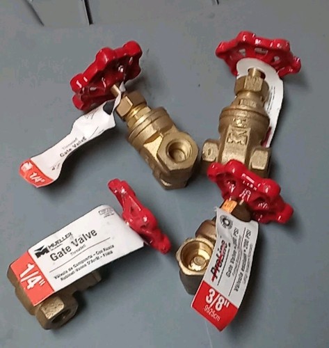 Mueller 100-001 / 100-002nl Brass 1/4" 3/8" Threaded Fnpt X Fnpt Gate Valves 4ct