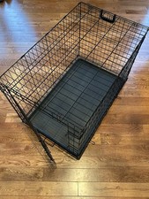 Folding Dog Cage Single Door 35x22x22 Inch. Black Metal Wire.