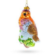Colorful Songbird on Branch Glass Ornament