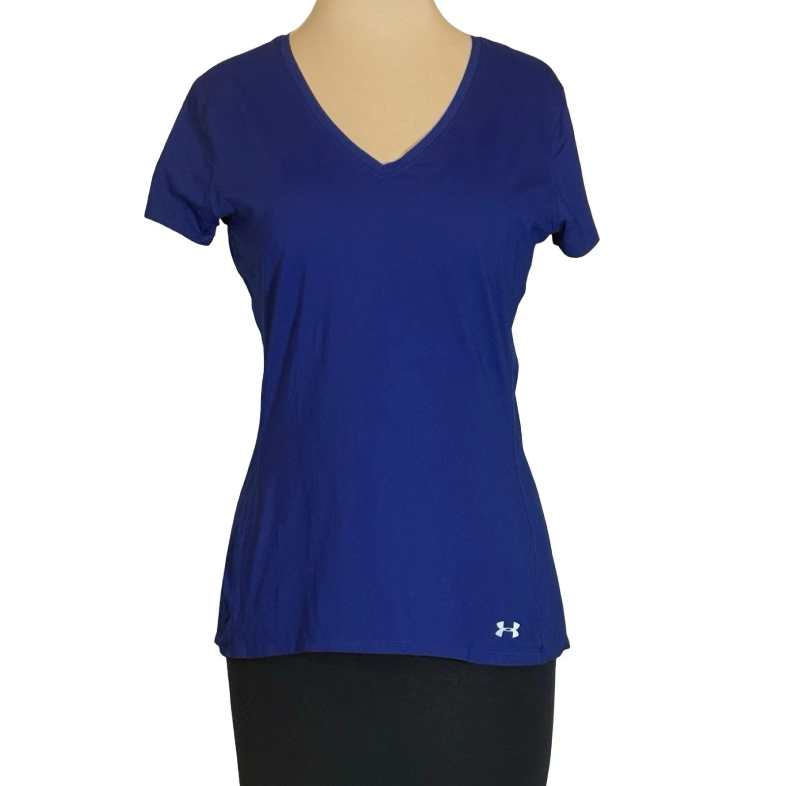 Under Armour HeatGear Fitted Top Womens Medium Royal Blue Mesh Workout Tee